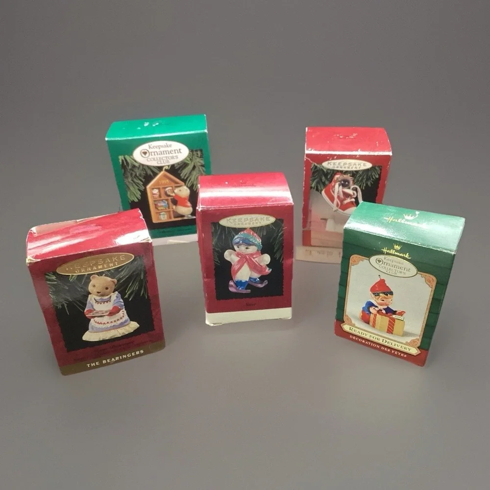 Lot Of 5 Vintage Hallmark Keepsake Christmas Ornaments Animals In Original Boxes